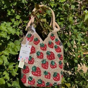 NWT Strawberry Beaded Bag Red Green Nude Beige Made in India Handcrafted New